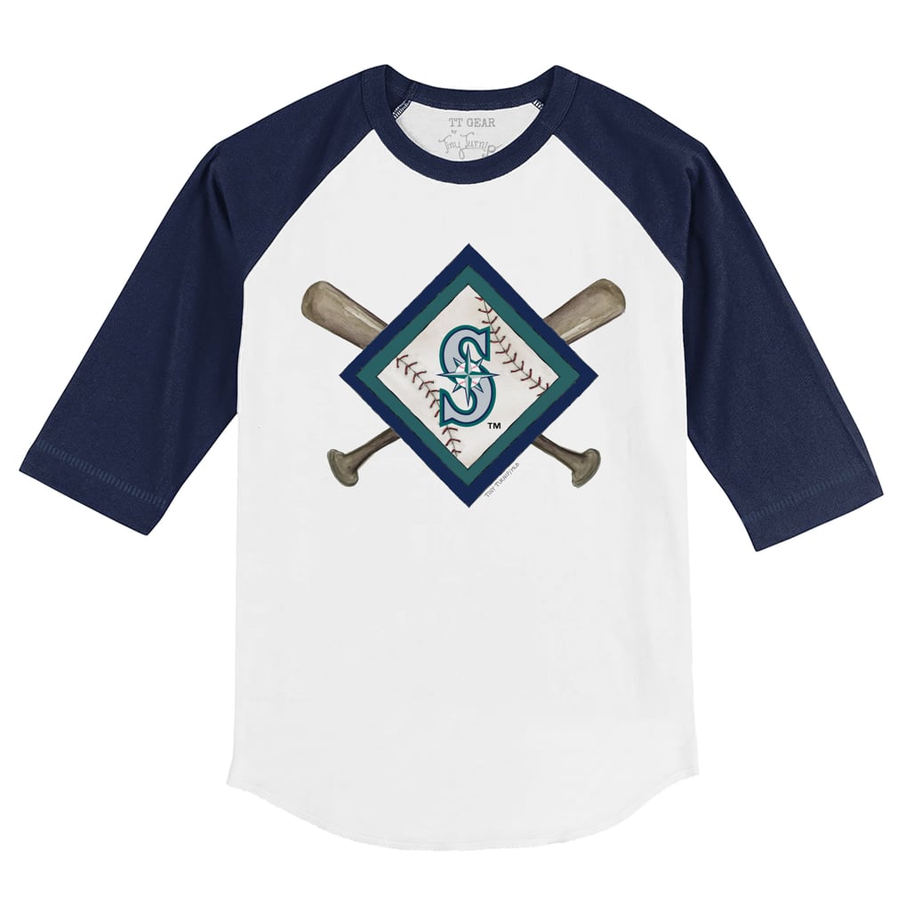 Seattle Mariners Tiny Turnip Youth Diamond Cross Bats 3/4-Sleeve Raglan T-Shirt - White/Navy