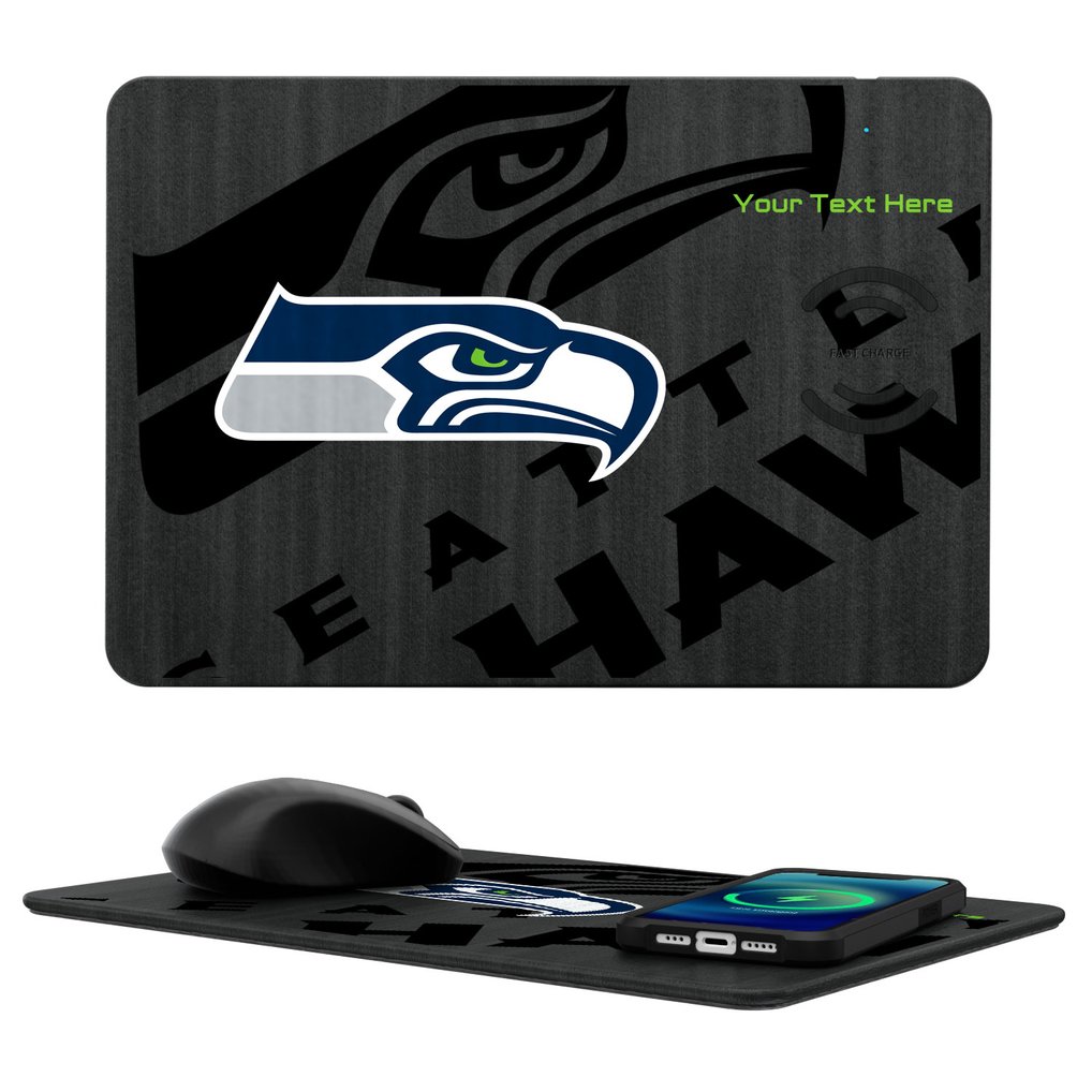 Seattle Seahawks Keyscaper Personalized 15W Fast Wireless Charger and Mouse Pad