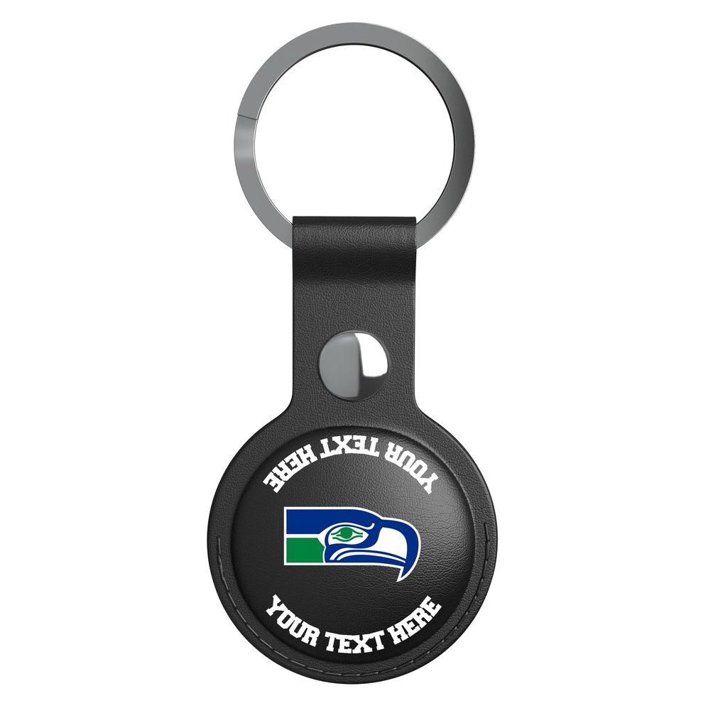 Seattle Seahawks Keyscaper Personalized Black Leatherette AirTag Holder