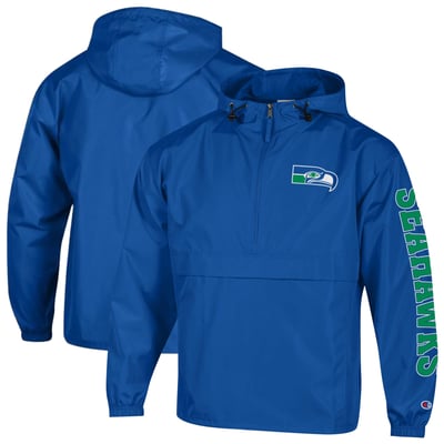  Seattle Seahawks Champion Packable Hooded Windbreaker Half-Zip Jacket - Royal