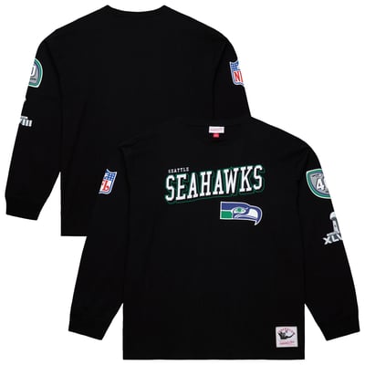  Seattle Seahawks Mitchell & Ness Training Camp Vintage Logos Long Sleeve T-Shirt - Black