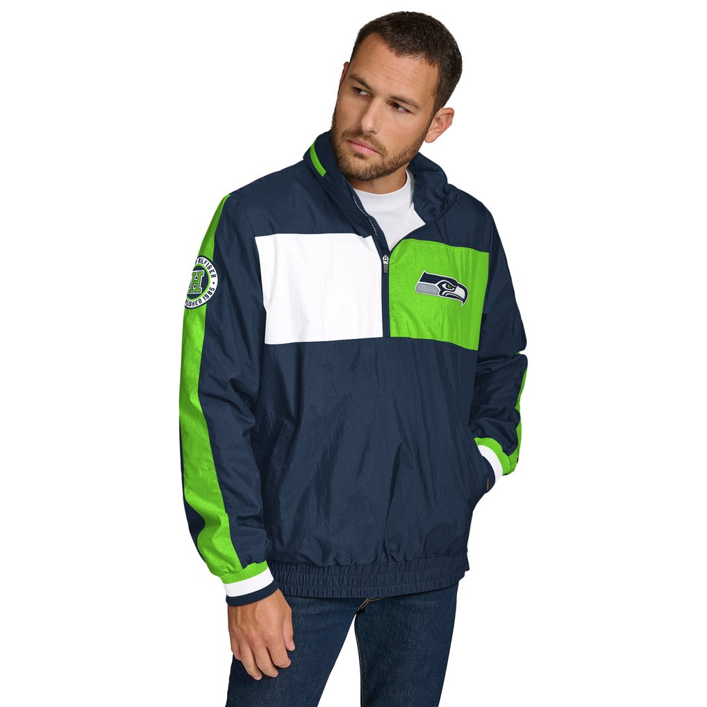 Seattle Seahawks Tommy Hilfiger Gael Lightweight Half-Zip Pullover Hoodie Jacket - College Navy