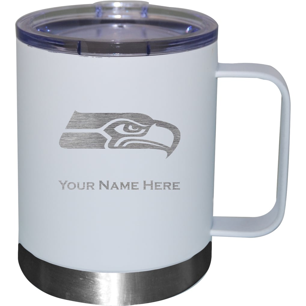 Seattle Seahawks 12oz. Personalized Stainless Steel Lowball with Handle - White