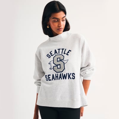 Seattle Seahawks Abercrombie & Fitch Women's Sunday Oversized Funnel Neck Sweatshirt - Heather Gray