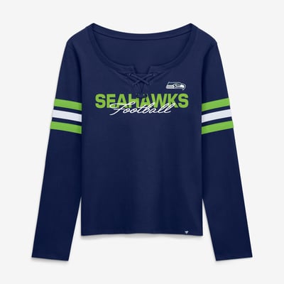  Seattle Seahawks Fanatics Women's Team First Coverage Scheme Lace-Up Long Sleeve T-Shirt - College Navy