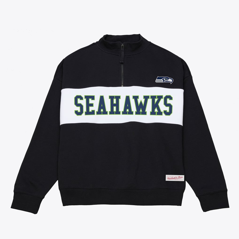 Seattle Seahawks Mitchell & Ness Women's Oversized Statement Quarter-Zip Sweatshirt - Black