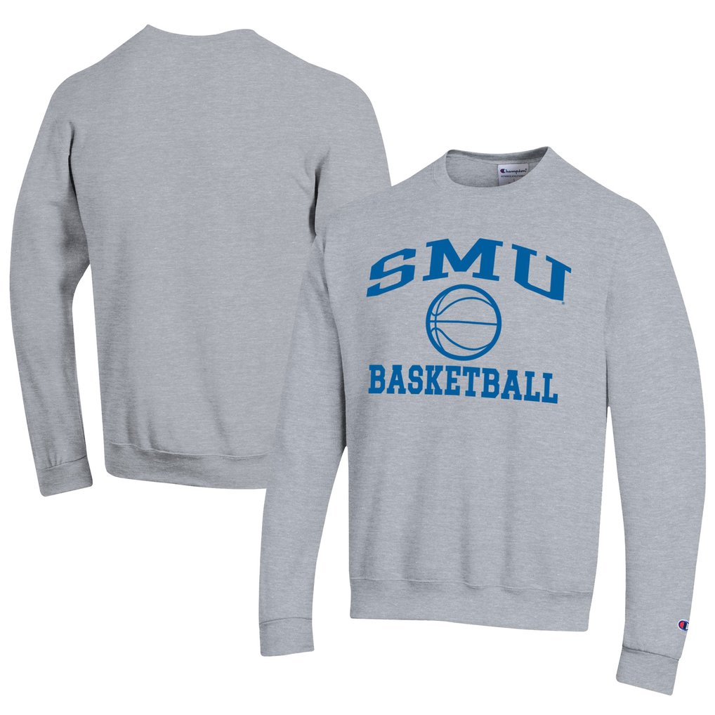  SMU Mustangs Champion Icon Logo Basketball Eco Powerblend Pullover Sweatshirt - Gray
