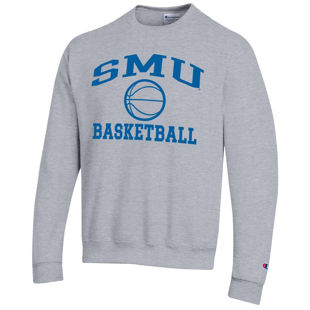  SMU Mustangs Champion Icon Logo Basketball Eco Powerblend Pullover Sweatshirt - Gray