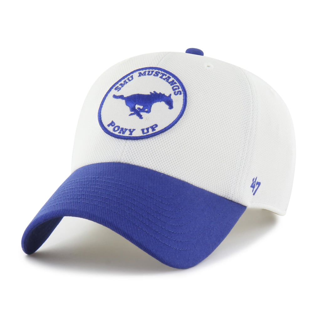 SMU Mustangs '47 Unisex Pique Patch Clean Up Adjustable Hat - White/Royal