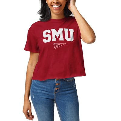 SMU Mustangs League Collegiate Wear Women's Pennant Clothesline Cropped T-Shirt - Red