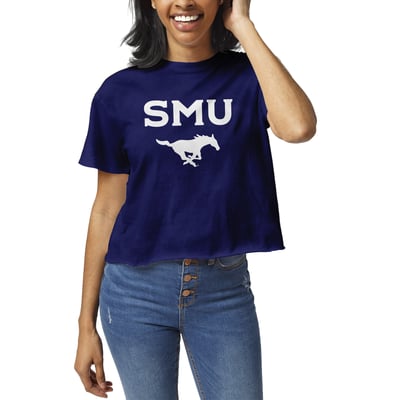 SMU Mustangs League Collegiate Wear Women's Clothesline Crop T-Shirt - Royal
