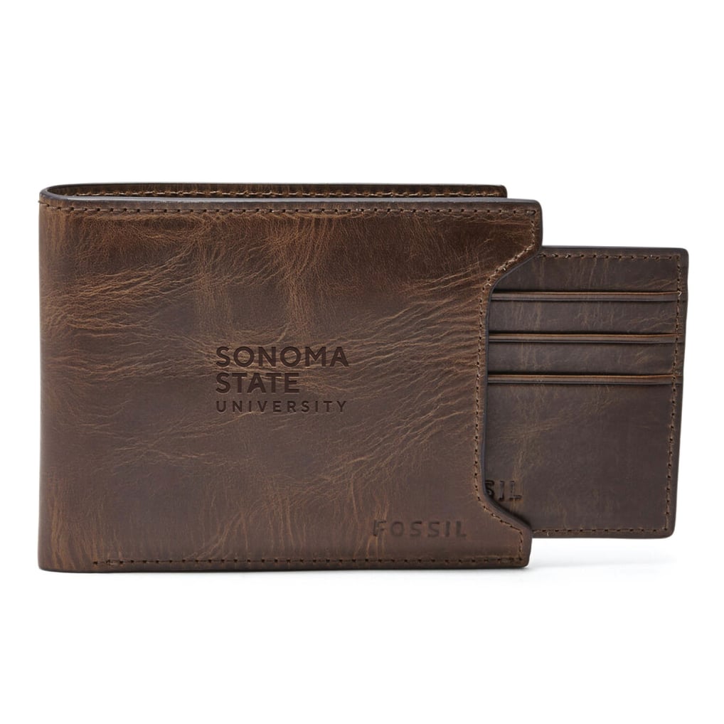 Sonoma State Seawolves Fossil Derrick Sliding Two-In-One Wallet - Brown