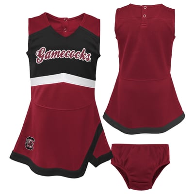 South Carolina Gamecocks Girls Toddler Two-Piece Cheer Captain Jumper Dress & Bloomers Set - Garnet/Black