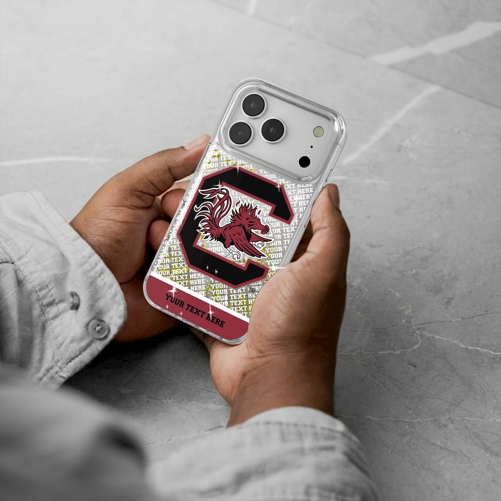 South Carolina Gamecocks iPhone Endzone Personalized Glitter Case