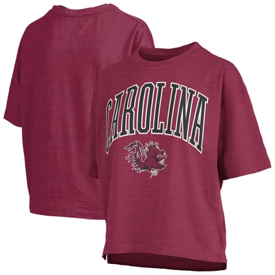 South Carolina Gamecocks Pressbox Women's Nelson Arch Over Logo Waist Length Oversized Slub T-Shirt - Garnet