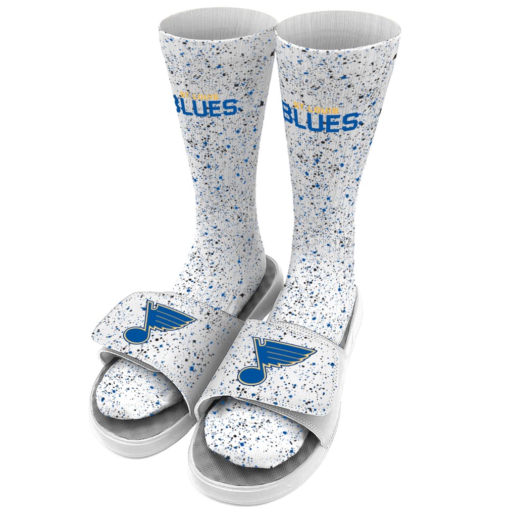 St. Louis Blues ISlide Speckle Socks & Slide Sandals Bundle - White
