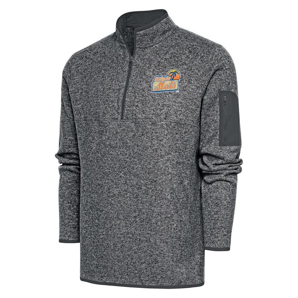  St. Lucie Mets Antigua Fortune Quarter-Zip Pullover Jacket - Heather Charcoal