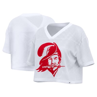 Tampa Bay Buccaneers Fanatics Women's Oversized Mesh Cropped V-Neck Jersey - White