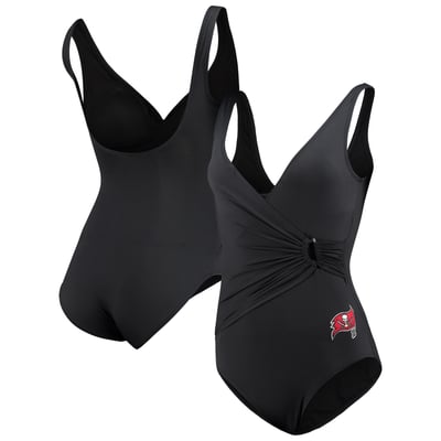 Tampa Bay Buccaneers Tommy Bahama Women's Pearl Clara Wrap One-Piece Swimsuit - Black