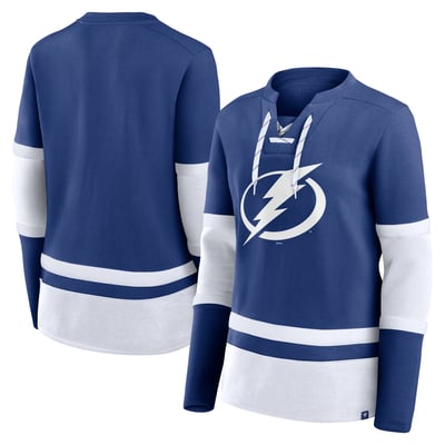 Tampa Bay Lightning Fanatics Women's Prime Time Lace-Up Long Sleeve T-Shirt  - Blue