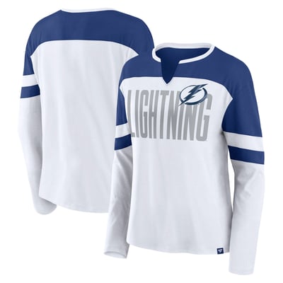 Tampa Bay Lightning Fanatics Women's Frozen Long Sleeve Notch Neck T-Shirt - White/Blue
