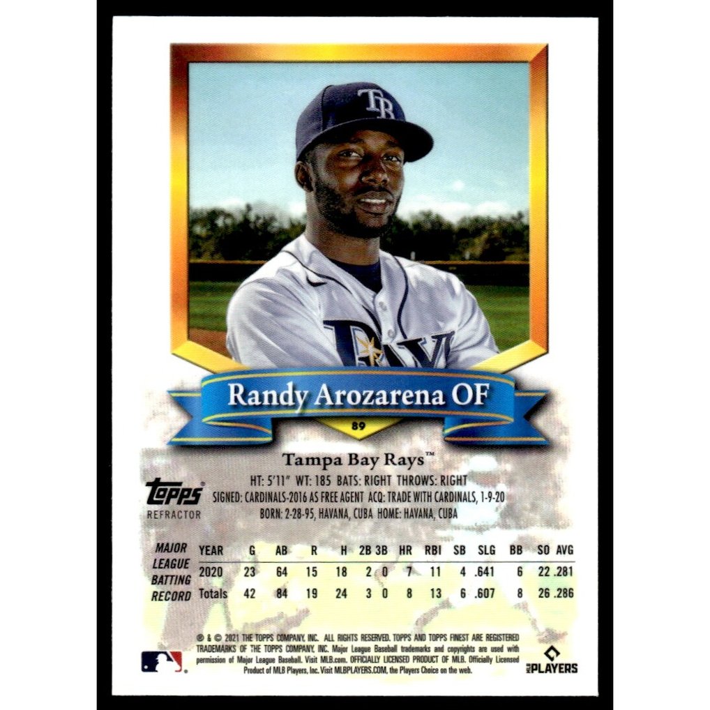 2021 Finest Flashbacks Refractors #89 Randy Arozarena