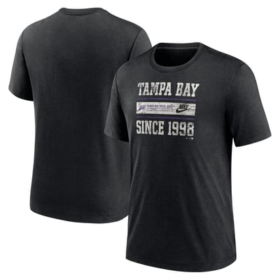 Tampa Bay Rays Nike Cooperstown Collection Local Stack Tri-Blend T-Shirt - Heather Black