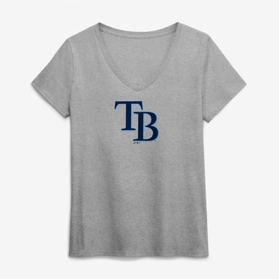  Tampa Bay Rays Logo Athletic Women's Official Logo Athletic V-Neck T-Shirt - Gray