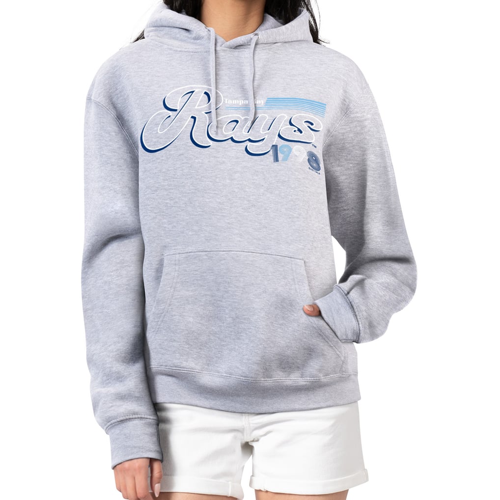 Tampa Bay Rays Starter Women's Groovy Script Team Fleece Pullover Hoodie - Gray