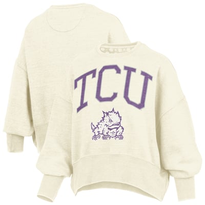 TCU Horned Frogs Pressbox Women's Oversized Waist-Length Crewneck Sweatshirt - Natural