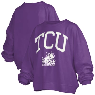 TCU Horned Frogs Pressbox Women's Oversized Janise Arch Over Logo Fleece Sweatshirt - Purple