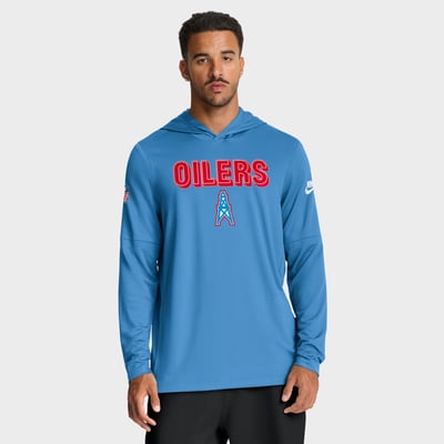 Tennessee Titans Nike Sideline Oilers Throwback Dri-FIT Long Sleeve Hoodie T-Shirt - Light Blue