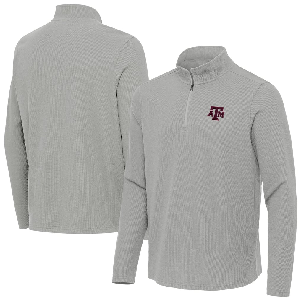Texas A&M Aggies Antigua Sync Quarter-Zip Waffle-Knit Tri-Blend Pullover - Heather Gray