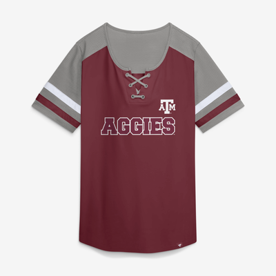 Texas A&M Aggies Fanatics Women's Power Play Athena Lace-Up T-Shirt - Maroon