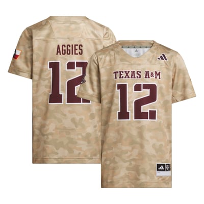 #12 Texas A&M Aggies adidas Youth Honor & Support Strategy Football Jersey - Beige