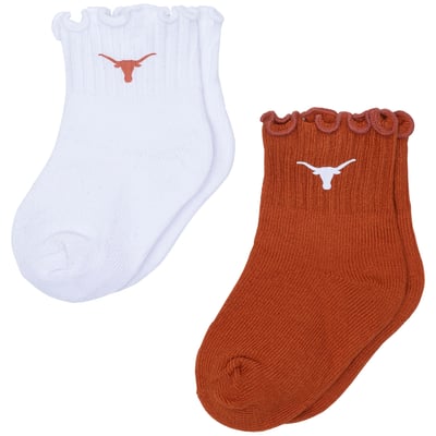 Texas Longhorns ZooZatz Infant Two-Pack Lettuce Hem Tri-Blend Socks - White/Orange