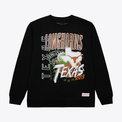  Texas Longhorns Mitchell & Ness Half Time Fleece Crewneck Sweatshirt - Black