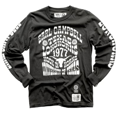 Roots of Fight x Texas Longhorns x Earl Campbell Unisex Long Sleeve T-Shirt - Black