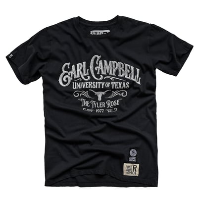 Roots of Fight x Texas Longhorns x Earl Campbell Unisex The Tyler Rose T-Shirt - Black
