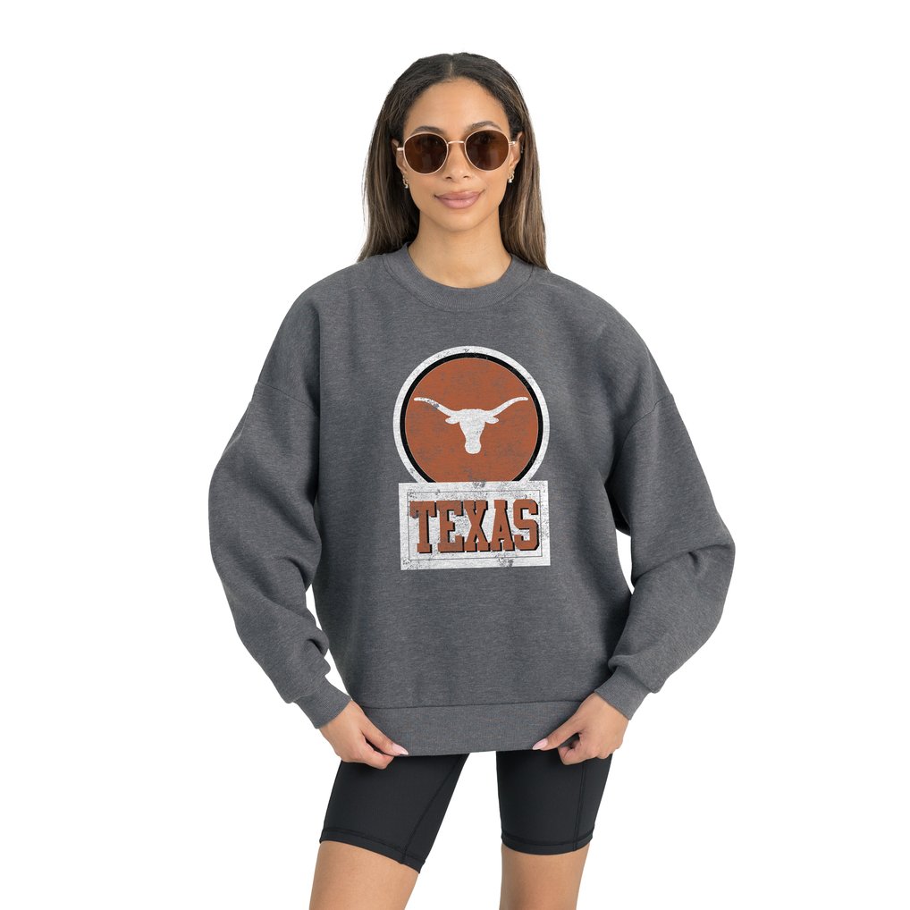 Texas Longhorns Gameday Couture Women's Oversized Drop Shoulder Fleece Drop Pullover Sweatshirt - Charcoal