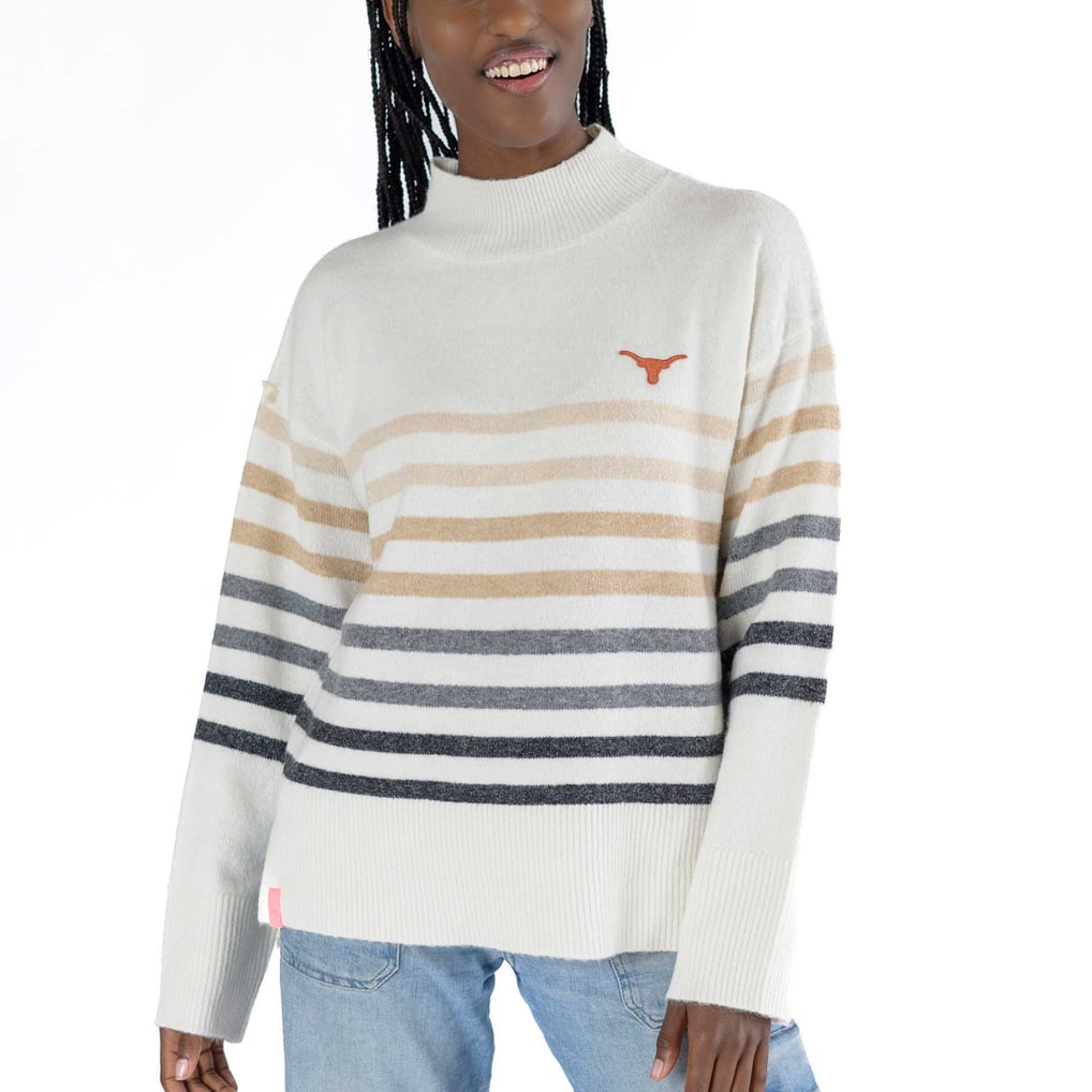  Texas Longhorns Lusso Women's Simone Striple Mock Neck Oversized Pullover Sweater - White
