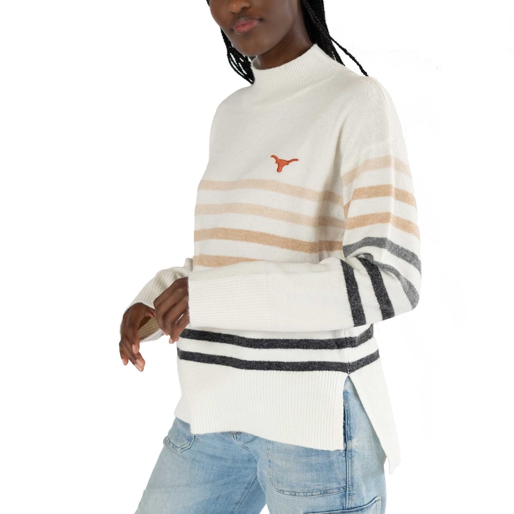  Texas Longhorns Lusso Women's Simone Striple Mock Neck Oversized Pullover Sweater - White