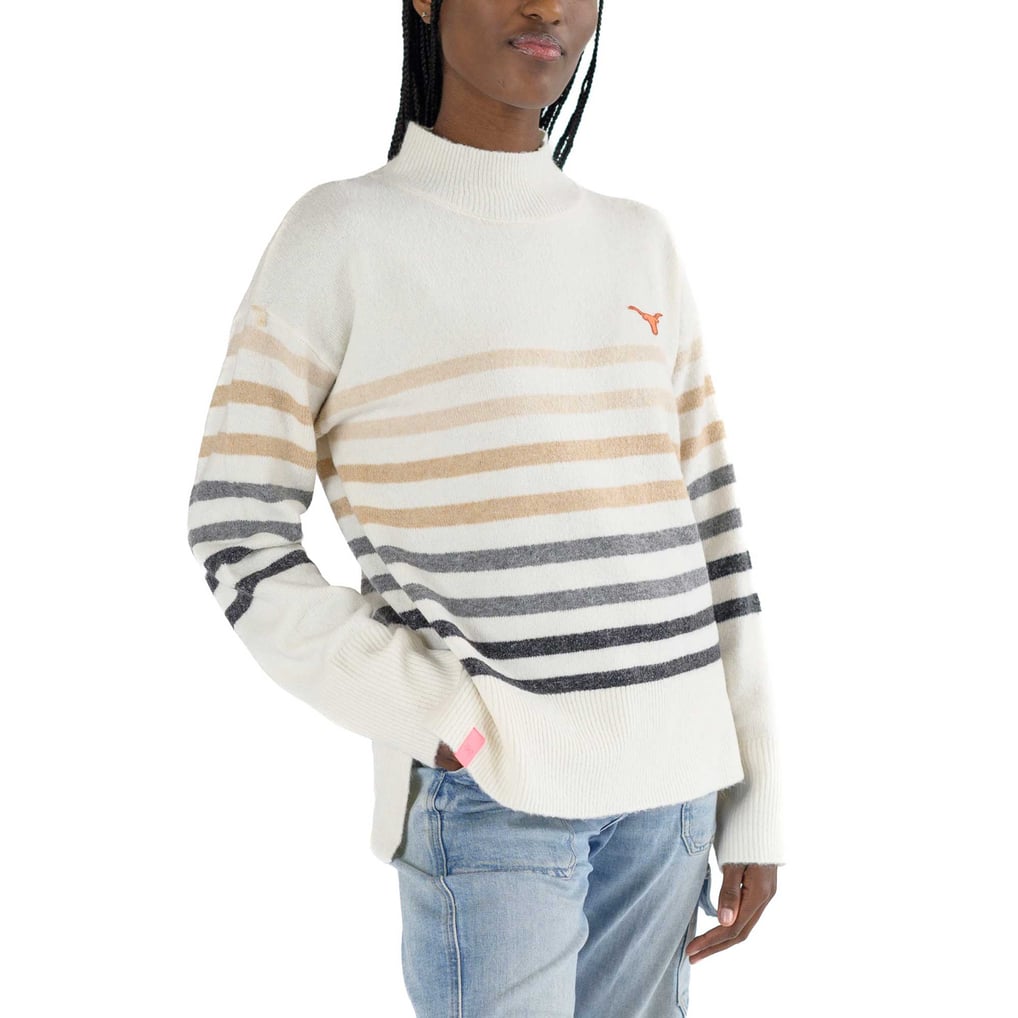  Texas Longhorns Lusso Women's Simone Striple Mock Neck Oversized Pullover Sweater - White