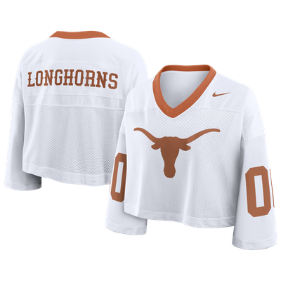 Texas Longhorns Nike Women's Oversized Logo Cropped Fashion Jersey - White
