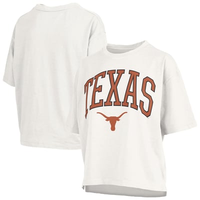 Texas Longhorns Pressbox Women's Nelson Arch Over Logo Waist Length Oversized Slub T-Shirt - White