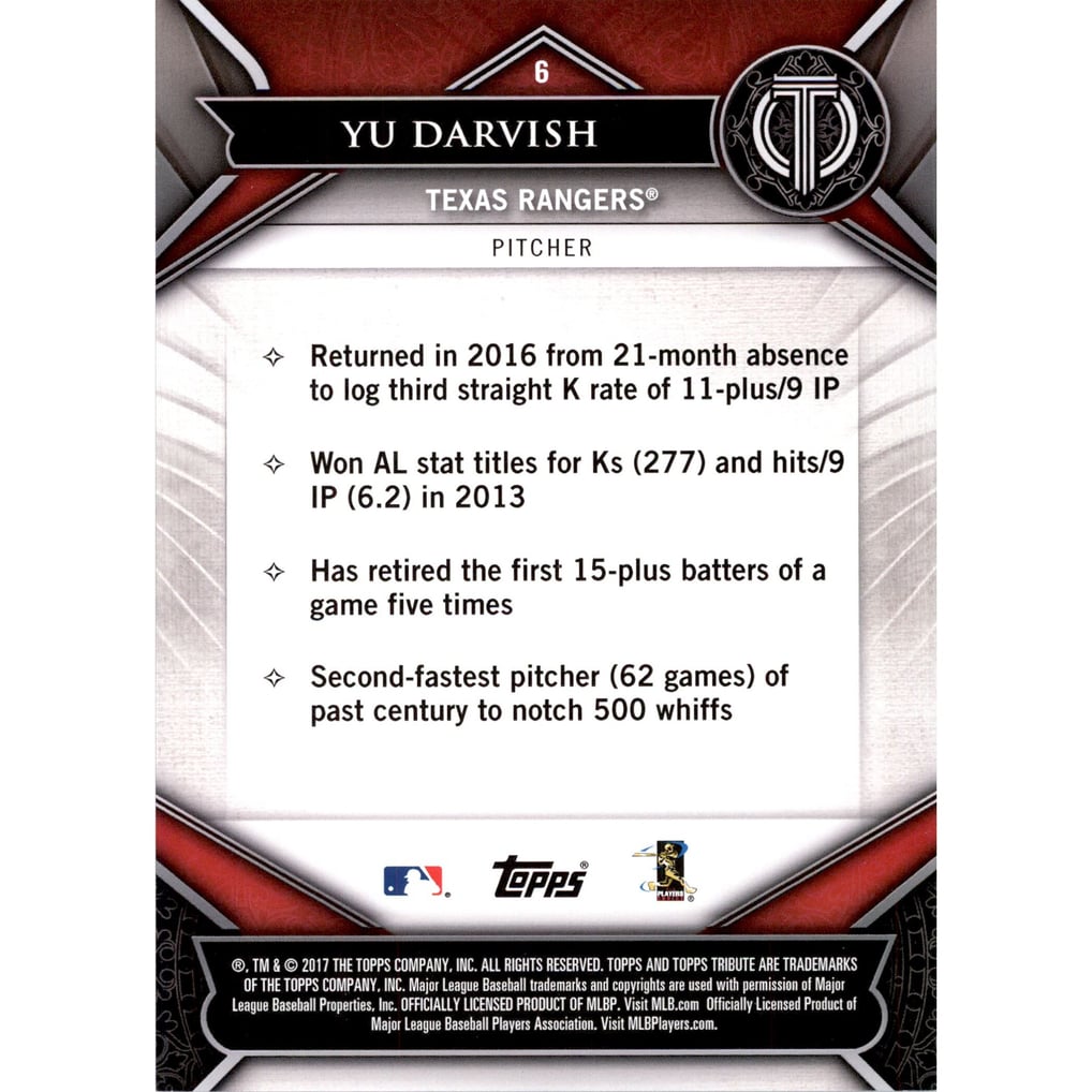 2017 Topps Tribute 5x7 #6 Yu Darvish