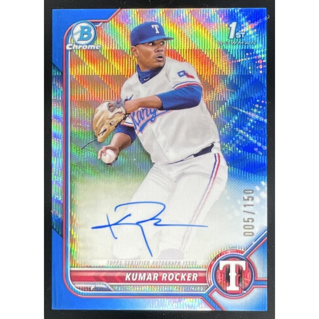 2022 Bowman Draft Chrome Pick Blue Wave #CDA-KR Kumar Rocker RC Auto /150