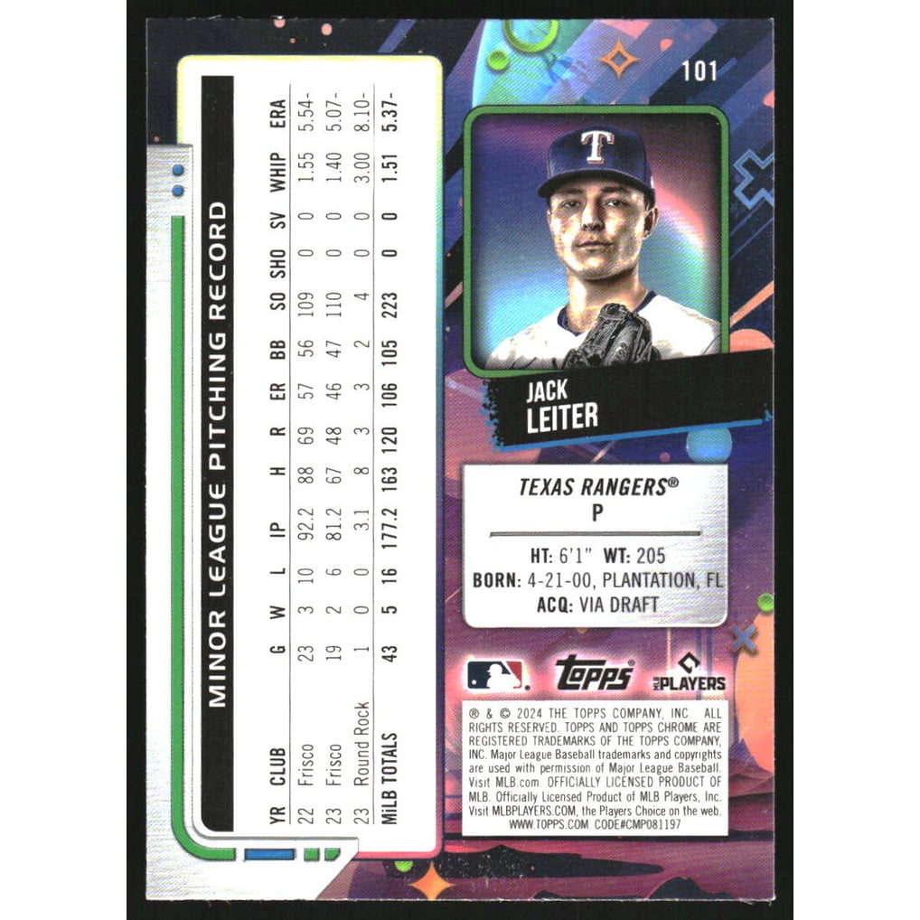 2024 Topps Cosmic Chrome White Hole Refractors #101 Jack Leiter