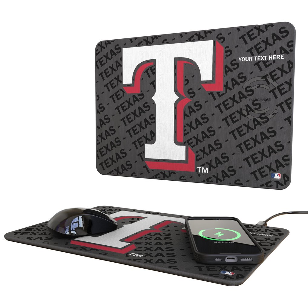 Texas Rangers Keyscaper Personalized 15W Fast Wireless Charger and Mouse Pad