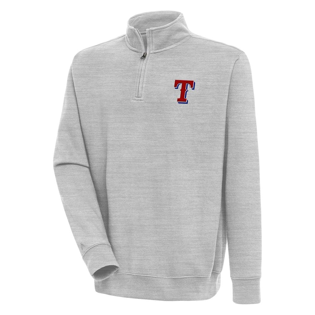  Texas Rangers Antigua Victory Quarter-Zip Pullover Top - Heather Gray